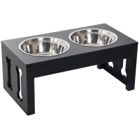 PawHut 23" Modern Decorative Raised Dog Bowls, Wooden Heavy Duty Pet Food and Water Bowl, Elevated Feeding Station, Black(m-1)