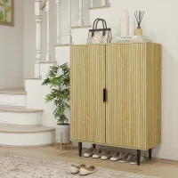 HOMCOM Entryway Shoe Cabinet with 5-Tier Shelving and Adjustable Shelves, 15 Pair Shoe Storage Organizer for Hallway, Oak(m-1)