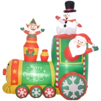 Outsunny 6FT Inflatable Train with Santa Claus, Snowman, Blow-Up Outdoor Display w/ White LED Lights for Party(m-11)