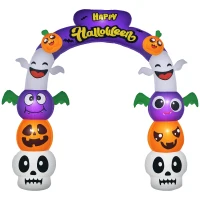 Outsunny 8ft Inflatable Halloween Archway with Pumpkin Skulls Ghosts Bats Archway Beams and Yellow Lettering(m-11)