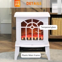 HOMCOM Electric Fireplace Heater, Freestanding Fireplace Stove with Realistic Flames Overheating Protection 750W/1500W, White(m-7)