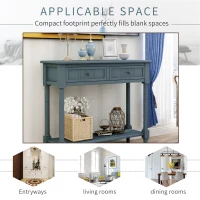 Daisy Series Console Table, Traditional Design with Two Drawers and Bottom Shelf, Pine Wood Frame, 35.5" L x 14" W x 30" H, Navy(m-6)