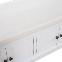 Storage Bench with 4 Doors and Adjustable Shelves, Shoe Bench with Removable Cushion for Entryway, 43" L x 16" W x 17.5" H, White(m-10)