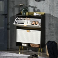 HOMCOM Shoe Cabinet, Modern Shoe Storage Cabinet with 2 Flip Drawers, Adjustable Shelves, Open Shelf and Bamboo Frame for Entryway, Hallway, Holds 12 Pairs, White(m-9)
