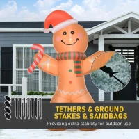 HOMCOM 8ft Christmas Inflatable Gingerbread Man with a Candy Cane, Outdoor Blow-Up Yard Decoration with LED Lights Display(m-7)