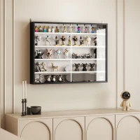 HOMCOM 5-Tier Display Cabinet, Wall-Mounted Display Case with 2 Glass Doors and Adjustable Shelves, Black(m-8)