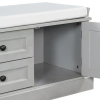 Storage Bench with 4 Doors and Adjustable Shelves, Removable Cushion for Entryway, 43" L x 16" W x 17.5" H, Gray(m-12)