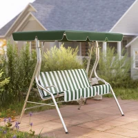 Outsunny 3-Person Porch Swing with Canopy Outdoor Patio Swing Chair for Adults, Steel Frame, Cushions, Armrests, Green(m-8)
