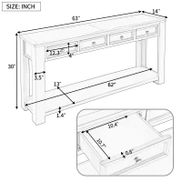 Rustic Chic Console Table with 4 Storage Drawers, Bottom Shelf, Solid Wood Frame, Ideal for Entryway, Hallway, 63" L x 14" W x 30" H, White(m-3)