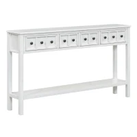 Rustic Entryway Console Table with Two Sizes of Drawers, Bottom Shelf, Ideal for Living Room, Hallway, 60" L x 11" W x 34" H, White(m-2)