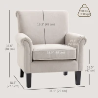 HOMCOM Upholstered Accent Chair, Single Armchair with Soft Velvet Touch Fabric, Rolled Armrest, Grey(m-3)