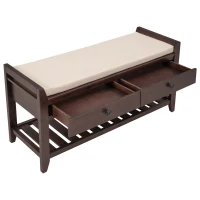 Shoe Rack with Cushioned Seat and Drawers, Pine Wood Construction, Multipurpose Entryway Storage Bench, 39" L x 14" W x 20" H, Dark Brown(m-12)