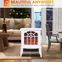 HOMCOM Electric Fireplace Heater, Freestanding Fireplace Stove with Realistic Flames Overheating Protection 750W/1500W, White(m-8)