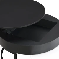 Modern Round Lift-top Nesting Coffee Tables with 2 Drawers, Space-saving Design, Storage Solutions, 31.5" L x 31.5.5" W x 22.5" H, White+Black(m-9)