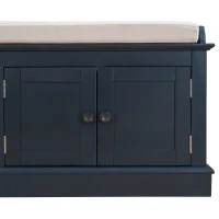 Storage Bench with 4 Doors and Comfortable Seating, Adjustable Shelves and Removable Cushion for Entryway, 43" L x 16" W x 17.5" H, Antique Navy(m-11)