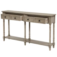 Console Table with Two Storage Drawers and Bottom Shelf, Solid Wood Frame, Easy Assembly, 58" L x 11" W x 34" H, Gray(m-8)