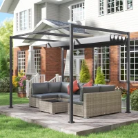 Outsunny 10x7ft Pergola with Retractable Roof Outdoor Patio Sun Shelter Garden Grape Tent Water-resistant Yard Shade Grey(m-13)