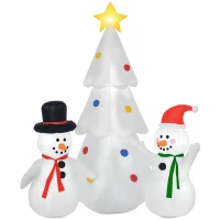 HOMCOM 6ft Inflatable Christmas Tree Decorations and Snowmen, Outdoor Blow-Up Yard Christmas Decor with LED Lights Display(m-1)