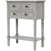 Narrow Console Table with 3 Storage Drawers, Bottom Shelf, Solid Wood Frame, Ideal for Entryway, Living Room, 24" L x 13" W x 31" H, Gray(m-2)