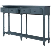 Console Table with Two Storage Drawers and Bottom Shelf, Solid Wood Frame, Easy Assembly, 58" L x 11" W x 34" H, Navy Blue(m-8)