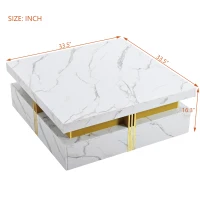 Modern Square Storage Coffee Table with 4 Drawers, MDF Construction, Ample Storage with Four Drawers, 33.5" L x 33.5" W x 16.5" H, White(m-3)