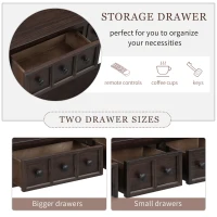 Rustic Entryway Console Table with Two Size Drawers, Bottom Shelf, Solid Timber Frame, Distressed Finish, 60" L x 11" W x 34" H, Dark Brown(m-7)