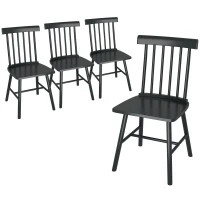 HOMCOM Dining Chairs Set of 4, Farmhouse Wood Kitchen Chairs with Rubber Wood Frame, Spindle Back for Dining Room, Black(m-1)