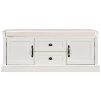 Storage Bench with Comfortable Seat and Adjustable Shelves, Shoe Bench with Removable Cushion for Entryway, 443" L x 16" W x 17.5" H, White(m-2)