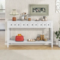 Rustic Entryway Console Table with Two Sizes of Drawers, Bottom Shelf, Ideal for Living Room, Hallway, 60" L x 11" W x 34" H, White(m-1)