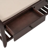 Shoe Rack with Cushioned Seat and Drawers, Pine Wood Construction, Multipurpose Entryway Storage Bench, 39" L x 14" W x 20" H, Dark Brown(m-9)