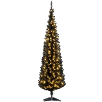 HOMCOM 6ft Pencil Christmas Tree, Slim Artificial Christmas Tree with Realistic Branches and Warm White LED Lights, Black(m-11)