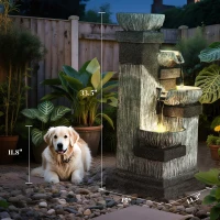 Outsunny 33.5" Water Fountain, 4-Tier Resin Cascading Bowls Outdoor Waterfall Fountain with LED Lights, Pump(m-3)