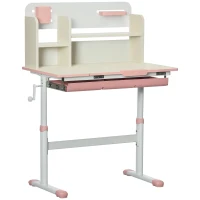 Qaba Wooden Kids Study Desk, Height Adjustable Children School Study Table, Student Writing Desk with Tilt Desktop, Drawer, Storage Shelf, Pen Holder, Pink(m-1)