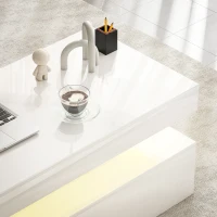 HOMCOM LED Coffee Table, Living Room Table with 2 Drawers and Open Shelf, High Gloss White(m-10)