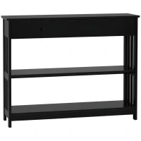 HOMCOM Console Hallway Table with Extra Wide Pull Out Drawer, 2 Open Shelves and Slatted Wood Frame Design, Black(m-1)