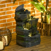 Outsunny 4-Tiered Rock Outdoor Water Fountain with LED Lights, Adjustable Flow, 22.4-inch Resin Waterfall Fountain(m-8)