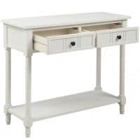 Daisy Series Console Table with Two Drawers and Bottom Shelf, Easy Assembly, Pine Wood Frame, 35.5" L x 14" W x 30" H, Ivory White(m-8)