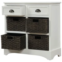 Rustic Storage Cabinet with Two Drawers and Four Rattan Baskets, Modern Farmhouse Style, Acacia Wood Frame, 28" L x 12" W x 28" H, White(m-8)