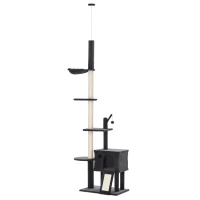 PawHut 106" Huge Cat Tree Floor-to-Ceiling, Cat Climbing Tower, Kitty Activity Center with Scratching Post Board, Hammock, Hanging Ball, Rest Dark Gray(m-1)