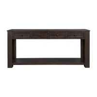 Rustic Chic Console Table with 4 Storage Drawers, Bottom Shelf, Solid Wood Frame, All Tools Included, 63" L x 14" W x 30" H, Dark Brown(m-2)