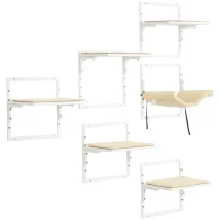 PawHut Cat Shelves for Indoor Cats, 6Pc Modern Cat Wall Furniture with Adjustable Height Jumping Platforms & Hammock, Cream White(m-1)