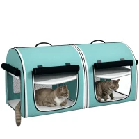 PawHut 39" Portable Soft 2 Sided Pet Cat Carrier with Divider, Two Compartment, Soft Cushions, & Storage Bag, Green(m-11)