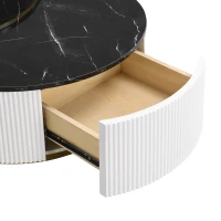 Modern Round Nesting Coffee Table Set with Storage Drawer, MDF Top and Metal Base, Fluted Design, 27.5" L x 27.5" W x 16" H, Black+Gold(m-7)