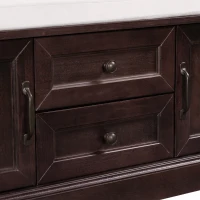 Storage Bench with 4 Doors and Adjustable Shelves, Removable Cushion for Entryway, 43" L x 16" W x 17.5" H, Dark Brown(m-11)