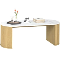 HOMCOM Coffee Table, Modern Marble-Effect Living Room Table with Round Corners and Thicken Legs, Natural Wood(m-11)
