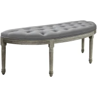 HOMCOM Vintage Semi-Circle End of Bed Bench, Upholstered Bedroom Entryway Bench with Tufted Velvet-Touch Fabric with Rubberwood Legs, Gray(m-1)