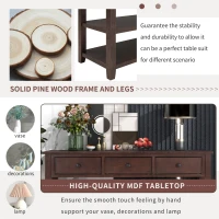 Retro Style Console Table with 3 Drawers and 2 Open Shelves, Pine Wood Frame, Circular Handles, 50" L x 16" W x 30" H, Dark Brown(m-7)