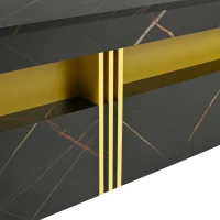 Modern Square Storage Coffee Table with 4 Functional Drawers, MDF Construction, Gold Accents, 43.5" L x 43.5" W x 16.5" H, Black+Gold(m-8)