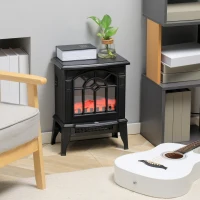 HOMCOM Electric Fireplace Heater, Freestanding Fireplace Stove with Realistic Flames Overheating Protection 750W/1500W, Black(m-2)