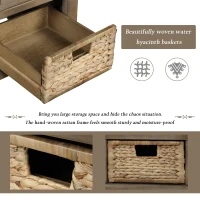 Rustic Storage Bench with 3 Drawers and Rattan Baskets, Acacia Wood Shoe Bench for Entryway, 42" L x 15.5" W x 19" H, White+Wood(m-6)